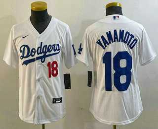 Youth Los Angeles Dodgers #18 Yoshinobu Yamamoto Number White Stitched Cool Base Nike Jersey->mlb youth jerseys->MLB Jersey
